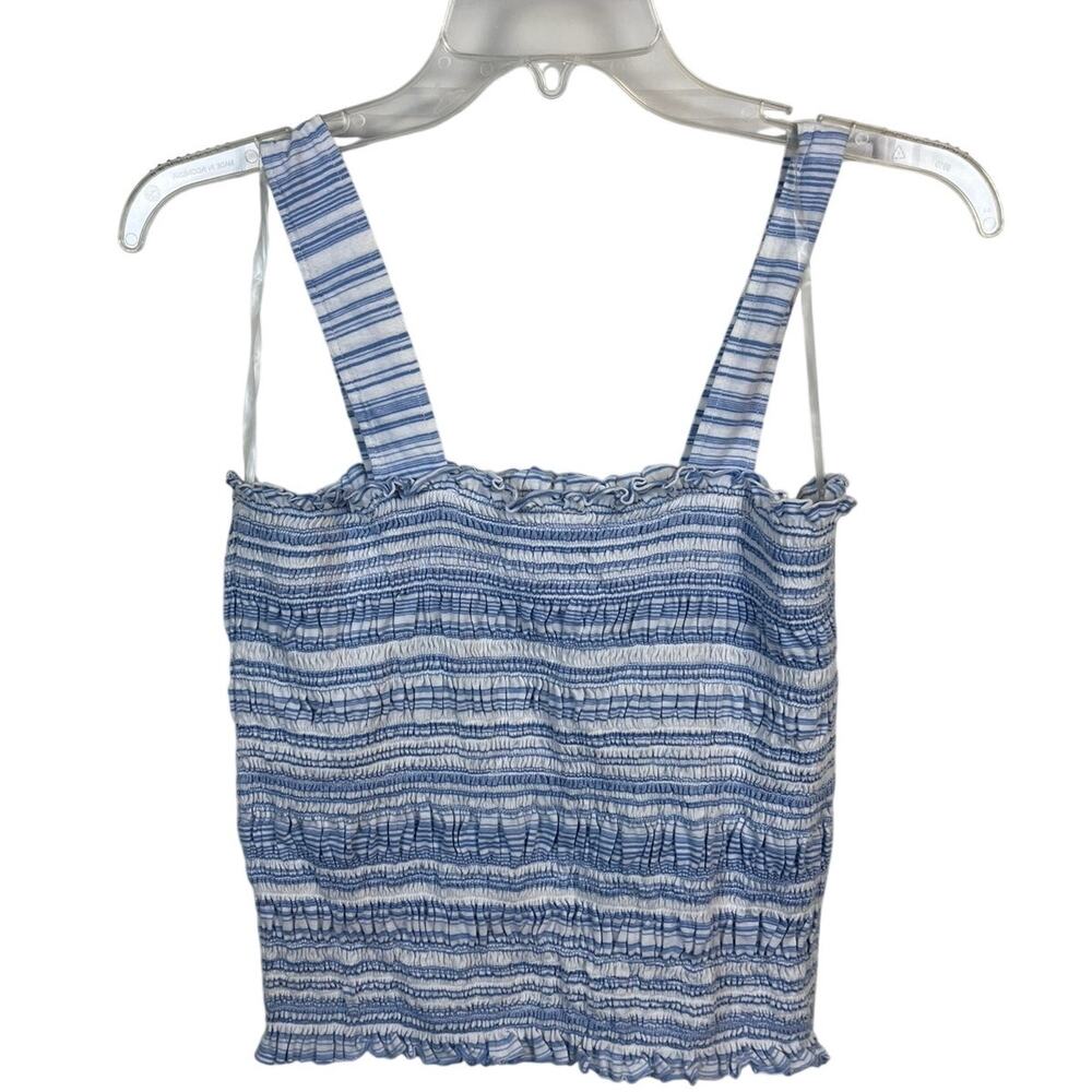 BP Blue White Stripe Shirred Smocked Stretch Crop Tank Top Women’s Medium